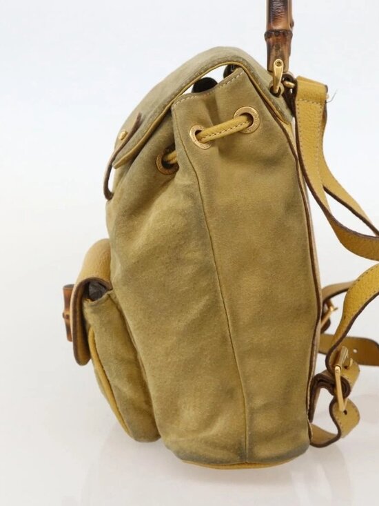 GUCCI Bamboo Backpack Suede Yellow Gold 003 1705 0030 Auth YKZ1234 main image 13